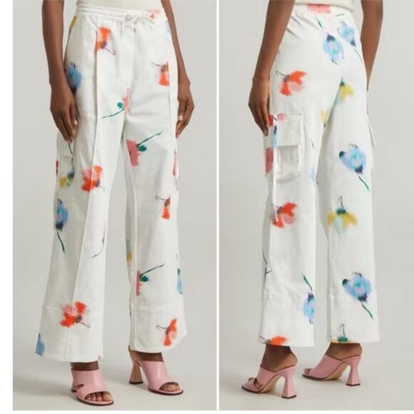 SLEEPER NWT Safari Flower Print Cargo Wide Leg Cotton Pants Women's Size L/XL - Picture 4 of 13